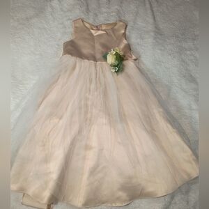 Champagne Flower Girl Dress Tulle Satin Party Wedding Formal Rose Detail Size 5
